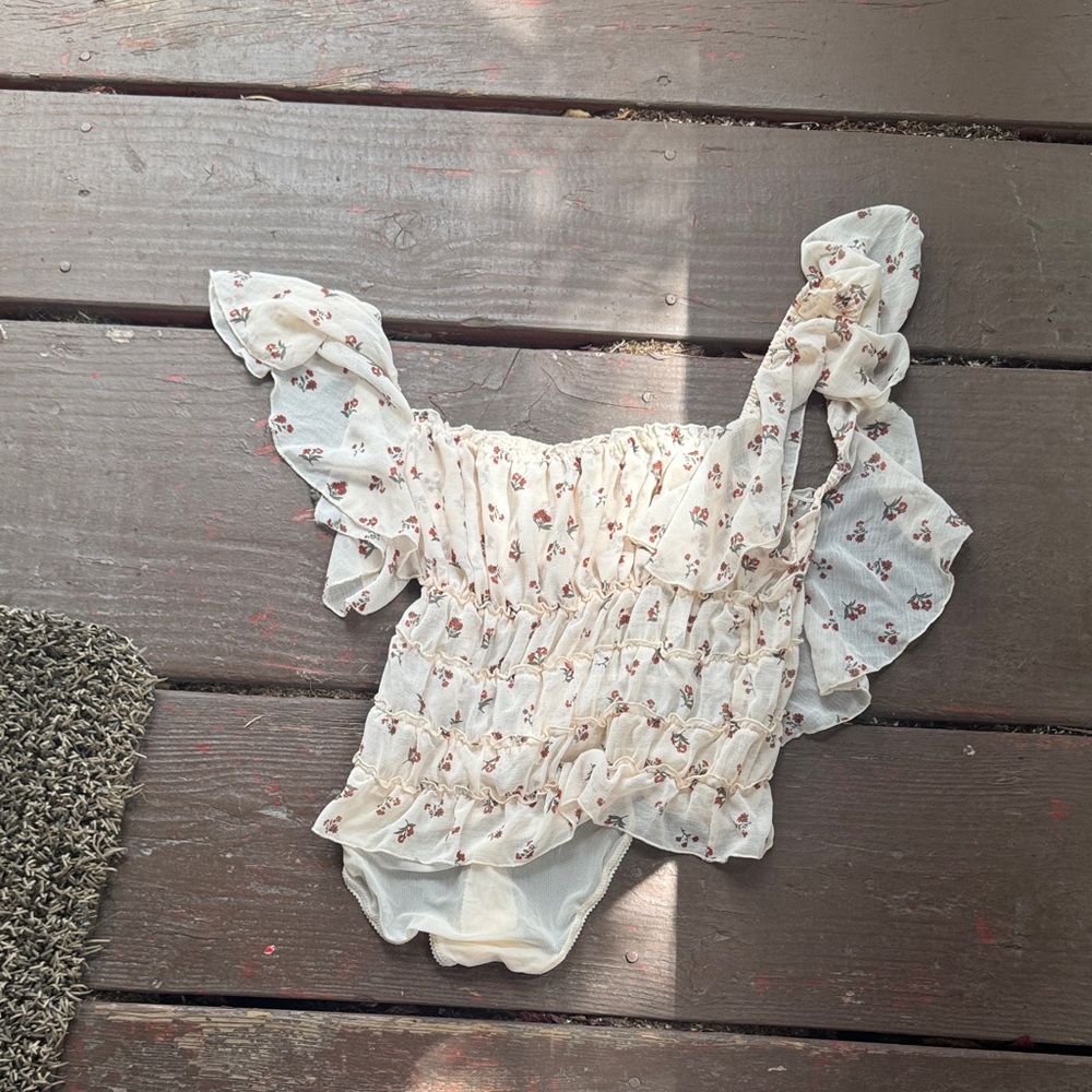 Free People White Floral Smocked Top